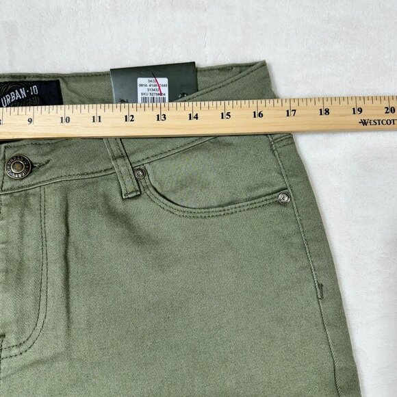 Urban ID Men's 34 Green Distressed Destructed Skinny Jeans - Casual Denim Bottom - Picture 10 of 13